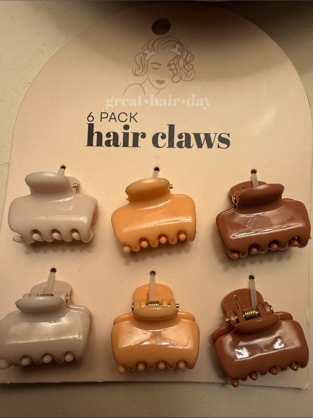 6-Pack Neutral Mini Hair Claws - Beige, Peach, Brown